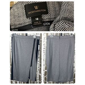 Worthington Light Grey Herringbone Stretch Jersey Knit Pencil Skirt NEW sz 12